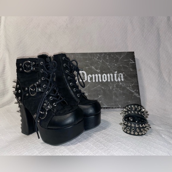 Demonia Shoes - Demonia Charade-100 Spiked Ankle Boots with Bracelets